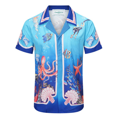 Fond Marin Print Silk Shirt