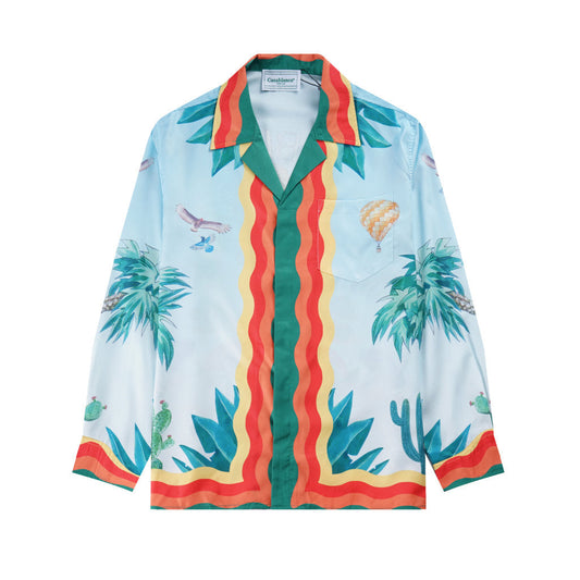 Floral Hawaiian Graphic Silk Shirt