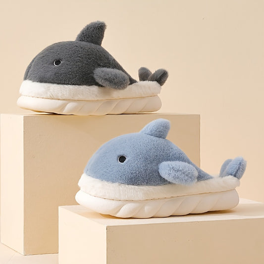 Cozy Shark Plush House Slippers - Soft, Anti-Skid, Slip-On Shoes for Men - Warm, Comfortable, Casual Winter Shoes - cozydrew